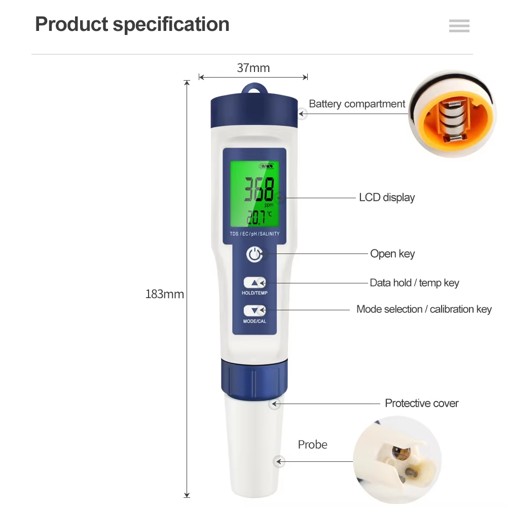 5-in-1 Digital pH Meter TDS EC - Ec Meter Digital recensione e prezzo